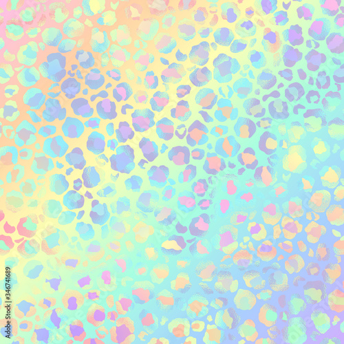 Holographic Leopard Print on Gradient Background - Cute holographic leopard spots pattern on bright pastel gradient background