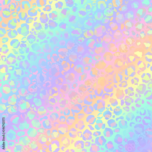 Holographic Leopard Print on Gradient Background - Cute holographic leopard spots pattern on bright pastel gradient background