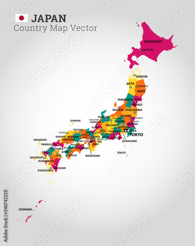 Detailed Map Of Japan - Vector Illustration