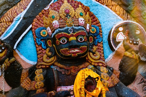 Six Armed Mahakala or Kal Bhairav statue in Durbar Square Kathmandu,Nepal.