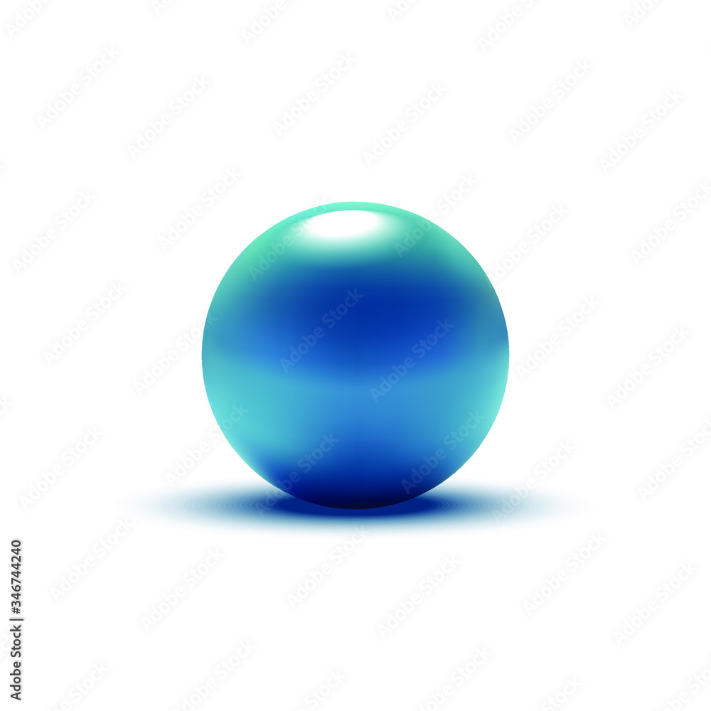 Realistic glossy blue sphere, isolated on white, vector illustration