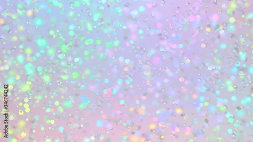 Modern beautiful colorful magic background. Round shiny particles on an iridescent surface. Trendy design of webpunk and vaporwave.Rainbow and holographic colors. 3d render illustration.