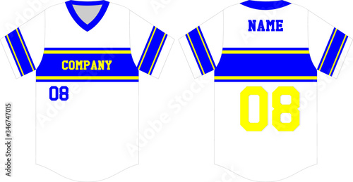 Baseball jersey, sport uniform,  template. Baseball t-shirt mock up. Front and back view baseball uniform