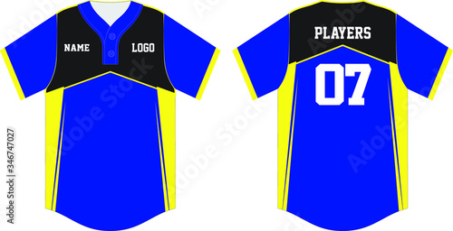 Baseball jersey, sport uniform,  template. Baseball t-shirt mock up. Front and back view baseball uniform 