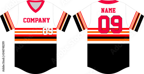 Baseball jersey, sport uniform,  template. Baseball t-shirt mock up. Front and back view baseball uniform