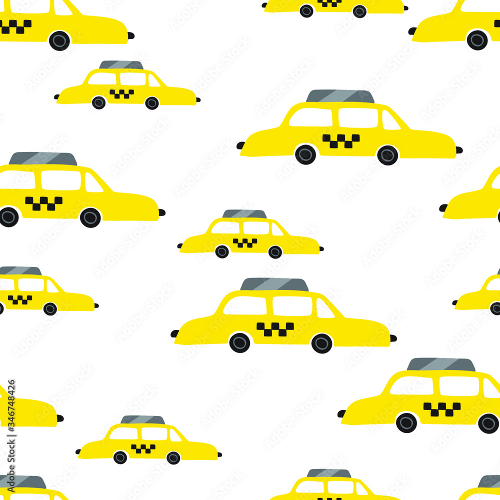 Seamless vector pattern with yellow taxi. New York city cab.