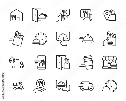 set of food delivery icons, restaurant, customer service, shopping online