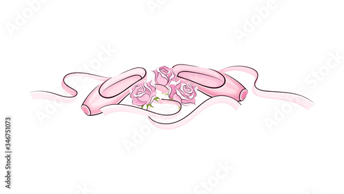 Pink Pointe Shoes with Satin or Silk Ribbon Vector Illustration
