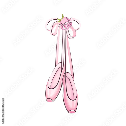 Pink Pointe Shoes with Satin or Silk Ribbon Vector Illustration