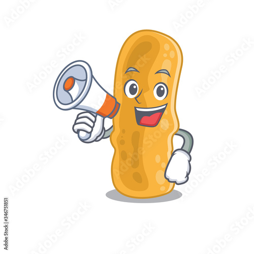 Cartoon character of shigella flexneri having a megaphone photo