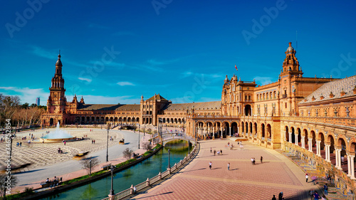 Seville, Spain - 10 February 2020 : Plaza de Espana Spain Square Architecture Top View in Seville Spain City Center