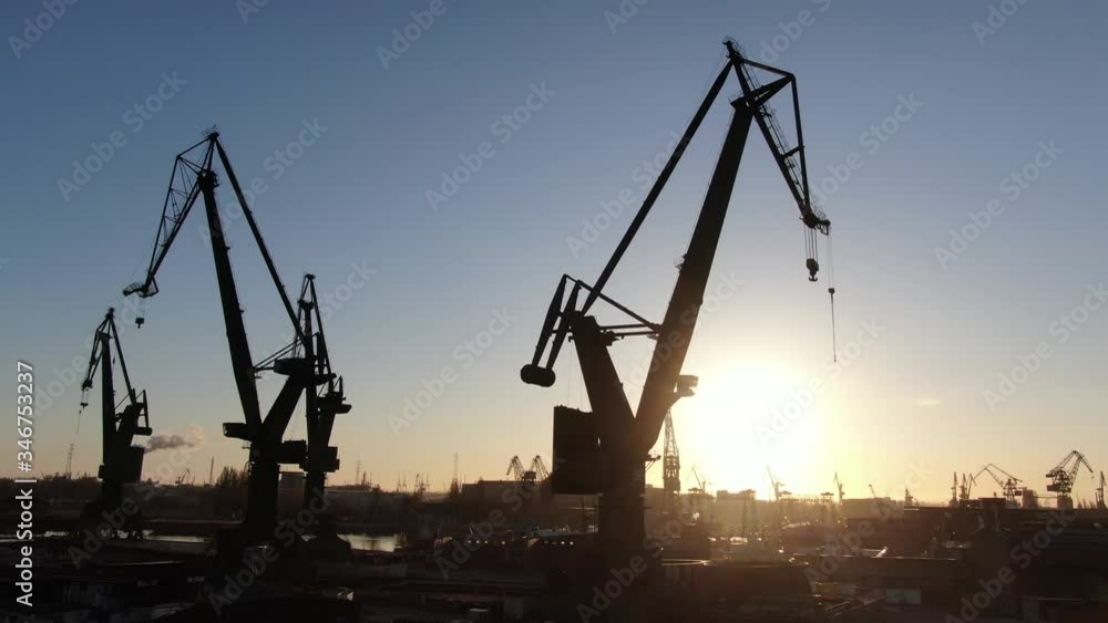 Shipyard cranes in the morning Shipyard cranes in the morning