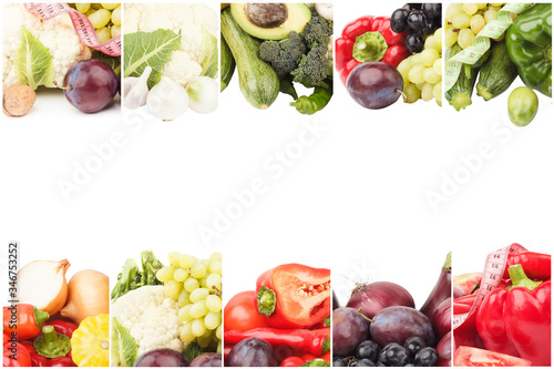 Fototapeta Naklejka Na Ścianę i Meble -  Lines from different raw fruits and vegetables, isolated