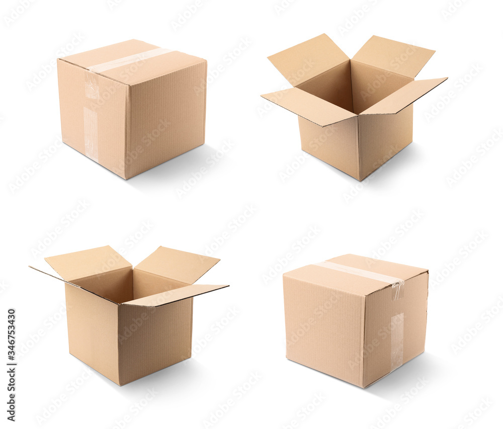 Set of cardboard boxes on white background