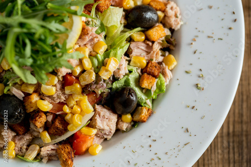 Tun salad with olives, corn...