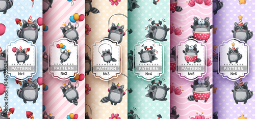 Cute raccoon pattern set six items