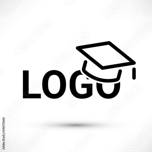 Education logo. School simple black icon with graduation cap isolated on white background. Vector illustration for web, design, app, ad, social media