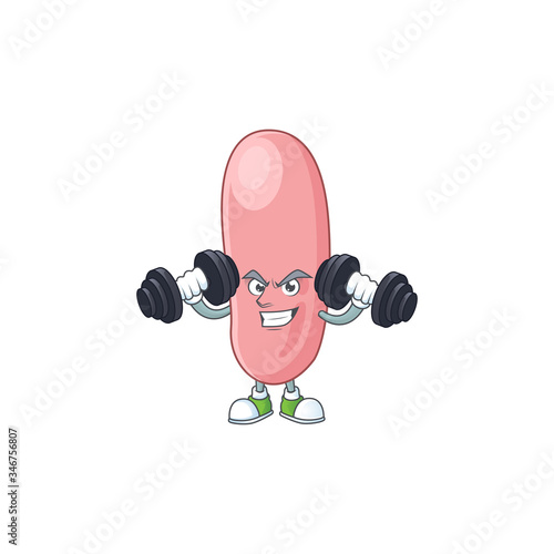 Fitness exercise legionella pneunophilla cartoon character using barbells photo