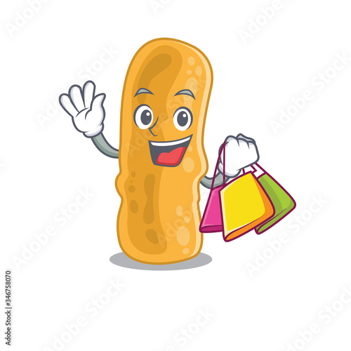 Rich and famous shigella flexneri cartoon character holding shopping bags