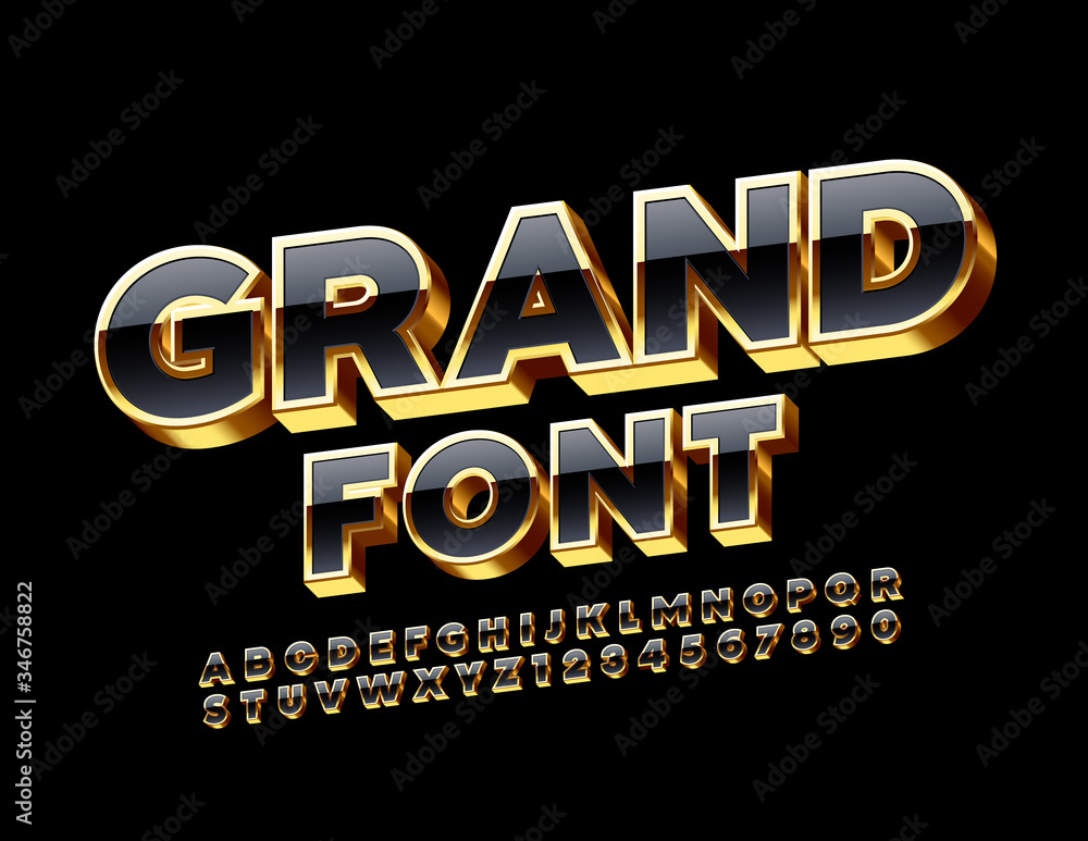Vector Grand Chic Font. 3D Premium Alphabet Letters and Numbers.
