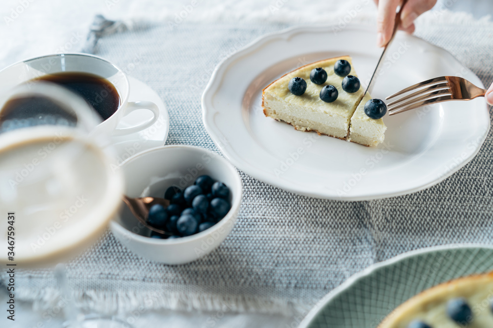Cup of coffee and cake with blueberries Cup of coffee and cake with blueberries