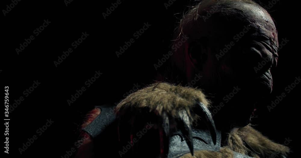 Profile of an orc warrior wearing armor with fur and the bear claws, 4k Profile of an orc warrior wearing armor with fur and the bear claws, 4k