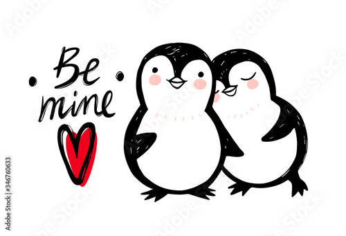 Hand drawn cute penguin isolated on white. Doodle cute animal illustration. Vector character.