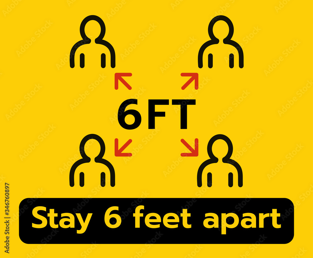 Stay 6 Feet Apart Keep Your Distance Warning Sign, COVID19 Signage, Coronavirus epidemic