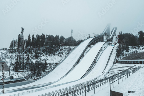 Sky jump from the city of Lahti in winter