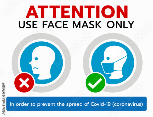 Attention sign, please wear mask avoid covid-19 virus, warning or caution sign.-vector illustration