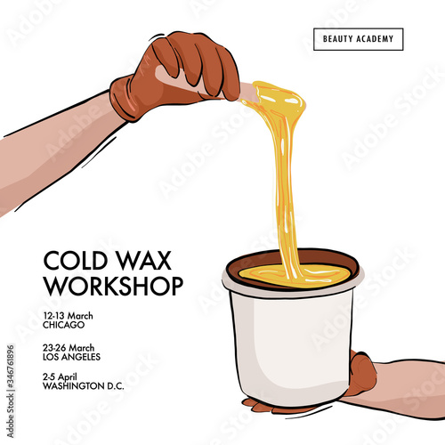 Wax bucket for hair removar illustration, sugar epilation beautican cosmetolody concept. Beauty salon advertinig, healthcare socail media template. Digital cartoon banner, treatment vector art