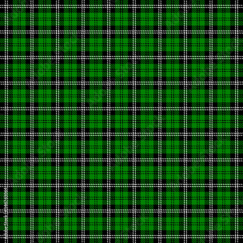 Tartan plaid. Scottish pattern in black, green and white cage. Scottish cage. Traditional Scottish checkered background. Seamless fabric texture. Vector illustration