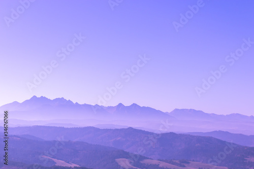 Fantastic purple panorama of mountains