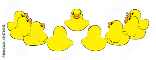 Yellow duck toy on white background. Business coach or speaker, Leadership, Teamwork or Friendship Concept. Vector