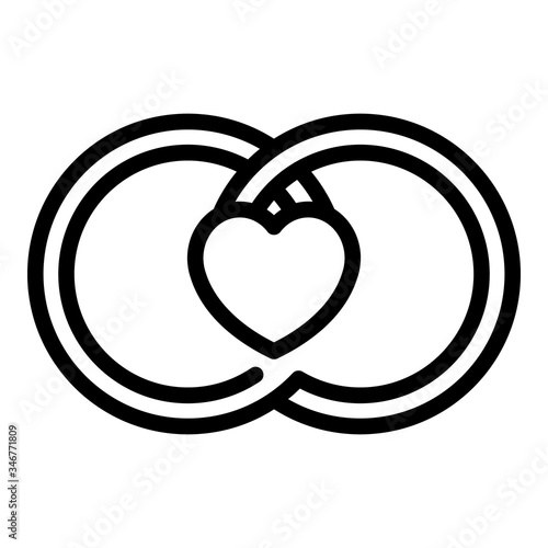 Wedding rings and heart icon. Outline wedding rings and heart vector icon for web design isolated on white background