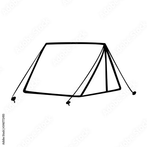 Vector illustration of a tent in Doodle style. hike with an overnight stay. tent icon. summer night in a tent. family vacation in a tent.