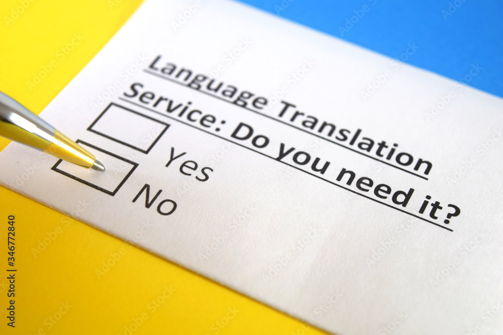 One person is answering question about language translation service. One person is answering question about language translation service.