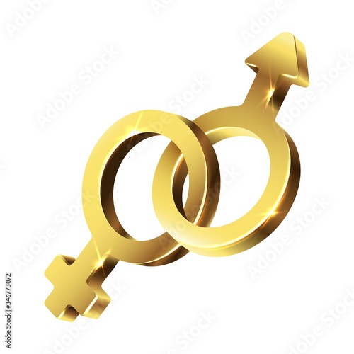  vector golden sign symbol of man and woman together. Isolated icon illustration on white background.