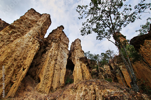 Gyui Suer Ten near Pha Chor the natural phenomenon of eroded soil pillars located in Mae Wang National Park, Doi Lo District, Chiang Mai province, Thailand