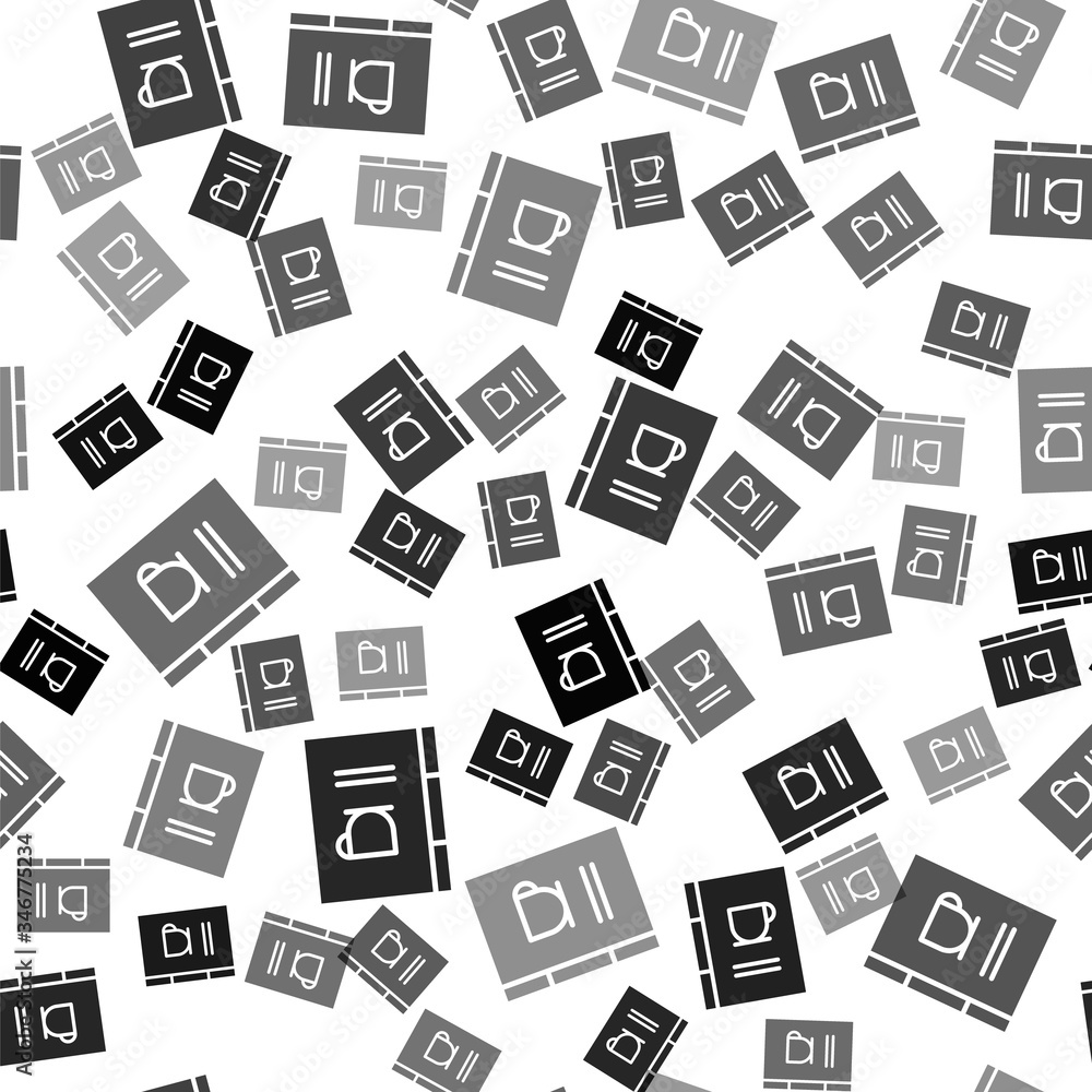 Black Coffee book icon isolated seamless pattern on white background. Vector Illustration