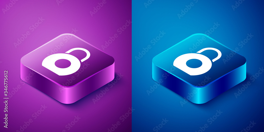 Isometric Kettlebell icon isolated on blue and purple background. Sport equipment. Square button. Vector Illustration Isometric Kettlebell icon isolated on blue and purple background. Sport equipment. Square button. Vector Illustration