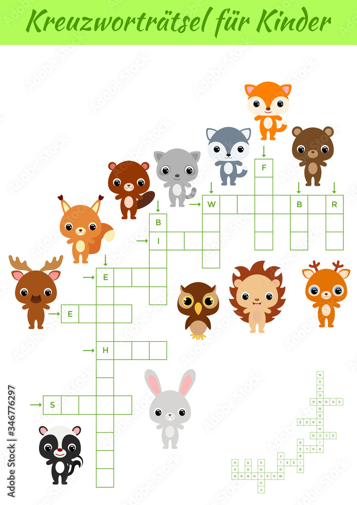 Kreuzworträtsel für Kinder - Crossword for kids. Crossword game with