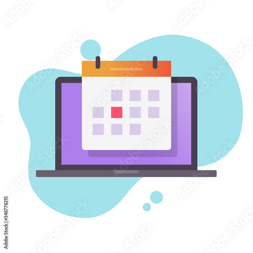 Deadline date or event on calendar on laptop computer vector flat cartoon, idea of time management technology, on-line organizer or web planner isolated image