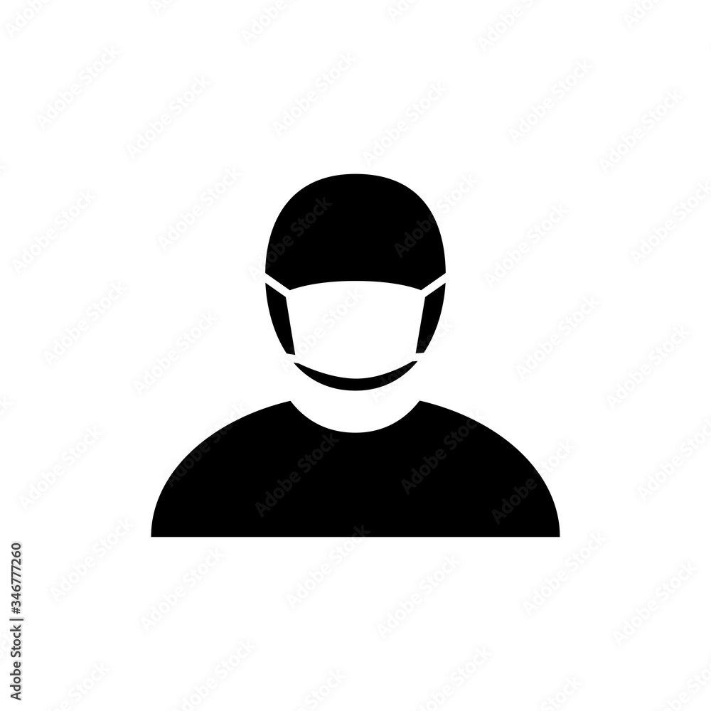 Icono plano hombre con máscara hospital en color negro