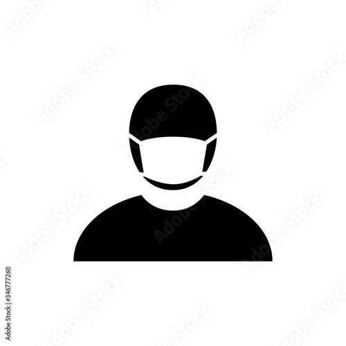 Icono plano hombre con máscara hospital en color negro