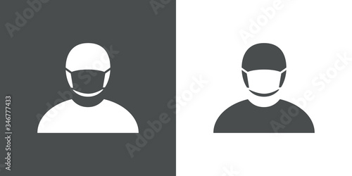 Icono plano hombre con máscara hospital en fondo gris y fondo blanco