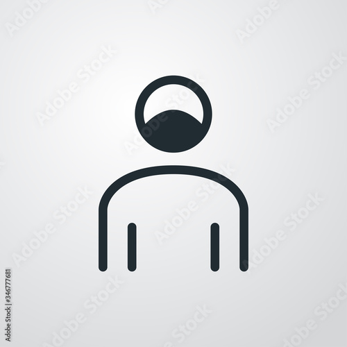 Icono plano lineal hombre con máscara hospital en fondo gris