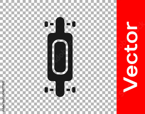 Black Longboard or skateboard cruiser icon isolated on transparent background. Extreme sport. Sport equipment. Vector Illustration