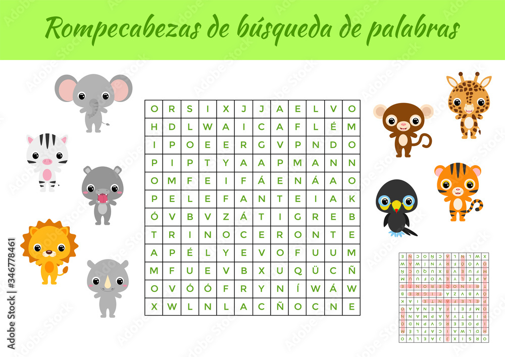 Rompecabezas de búsqueda de palabras Word search puzzle. Educational