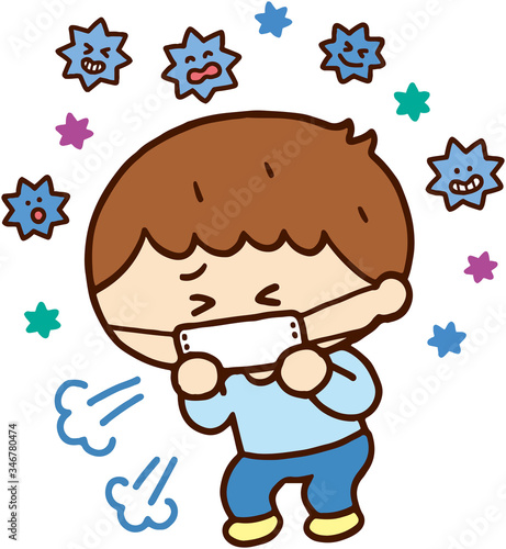 マスクをつけて咳をする子ども